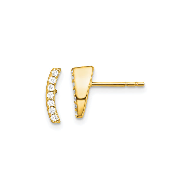 Sterling Silver Curved Bar Stud Earrings with Cubic Zirconia, Minimalist Polished Style