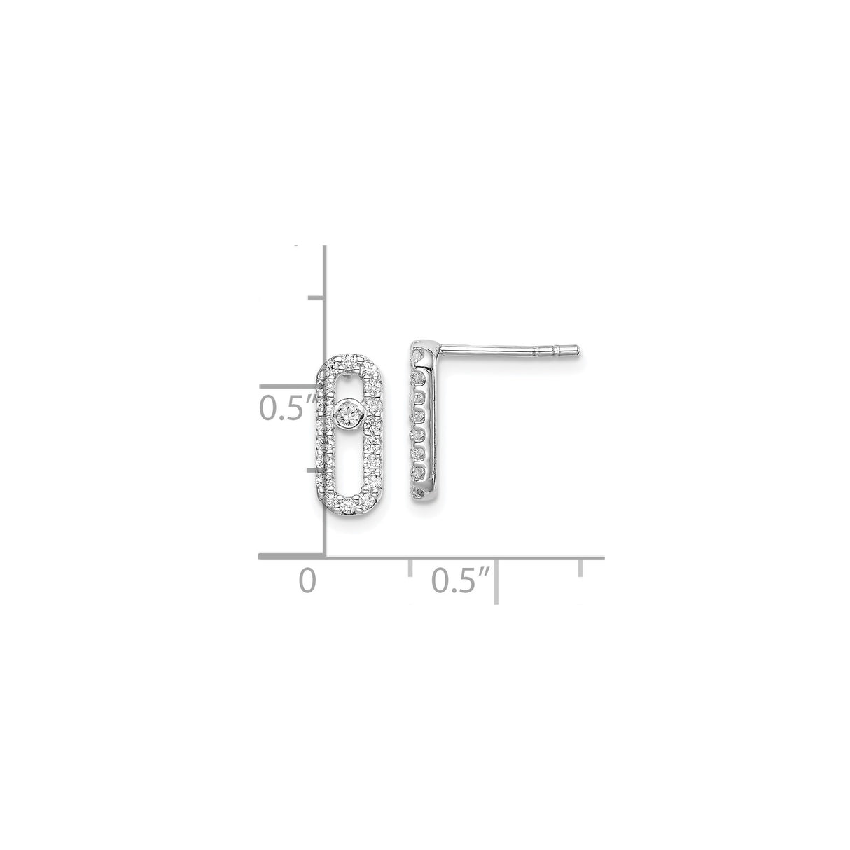 Sterling Silver Stud Earrings with Cubic Zirconia, Open Oval Design and Halo Style