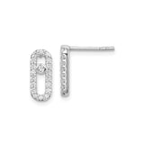 Sterling Silver Stud Earrings with Cubic Zirconia, Open Oval Design and Halo Style