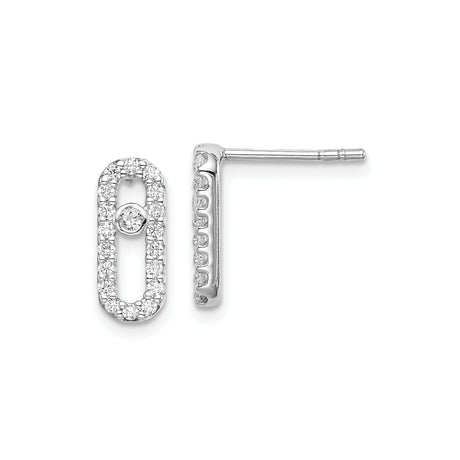 Sterling Silver Stud Earrings with Cubic Zirconia, Open Oval Design and Halo Style