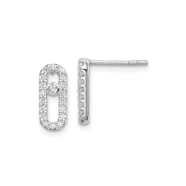 Sterling Silver Stud Earrings with Cubic Zirconia, Open Oval Design and Halo Style