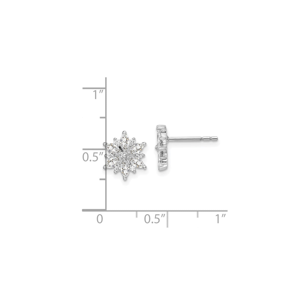 Sterling Silver Flower Stud Earrings with Marquise and Round Cubic Zirconia