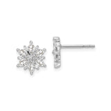 Sterling Silver Flower Stud Earrings with Marquise and Round Cubic Zirconia
