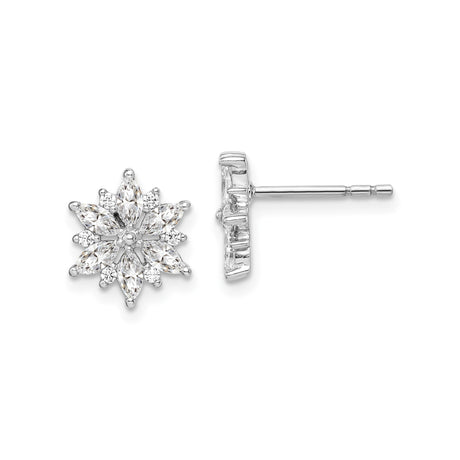 Sterling Silver Flower Stud Earrings with Marquise and Round Cubic Zirconia