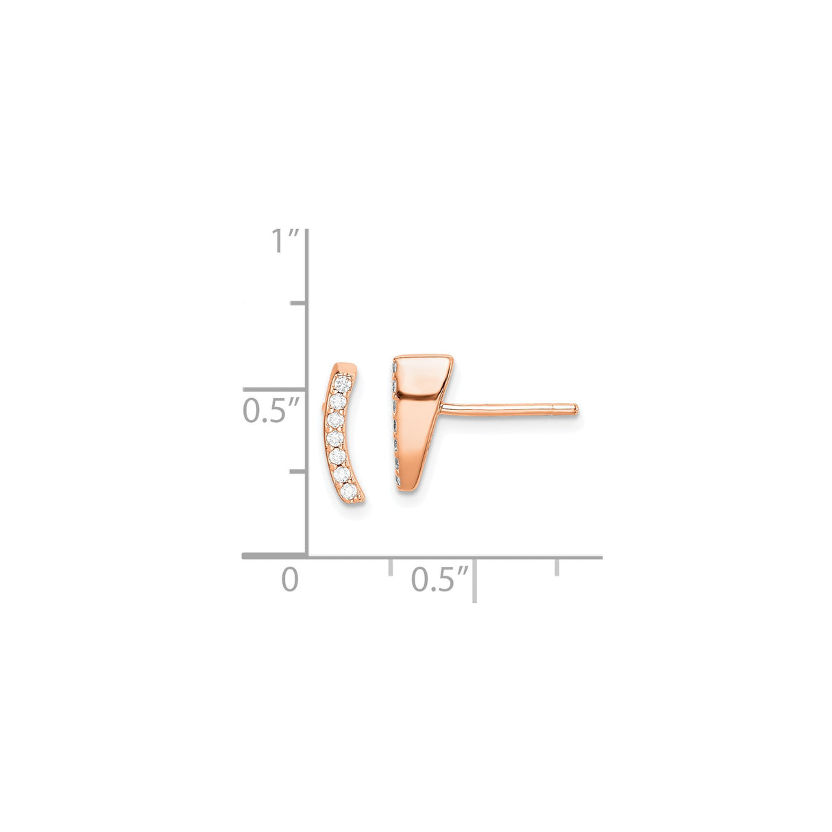 Sterling Silver Curved Bar Stud Earrings with Cubic Zirconia, Rose Gold Plated, Minimalist Style