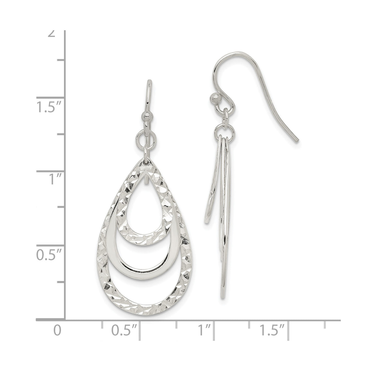 Sterling Silver Dangle Earrings, Layered Open Teardrop with Hammered and Polished Textures