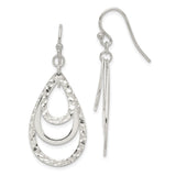 Sterling Silver Dangle Earrings, Layered Open Teardrop with Hammered and Polished Textures