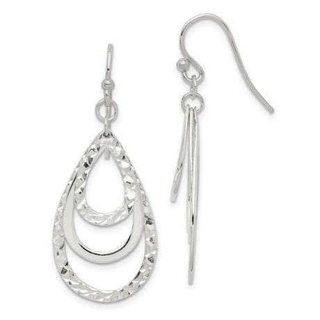 Sterling Silver Dangle Earrings, Layered Open Teardrop with Hammered and Polished Textures