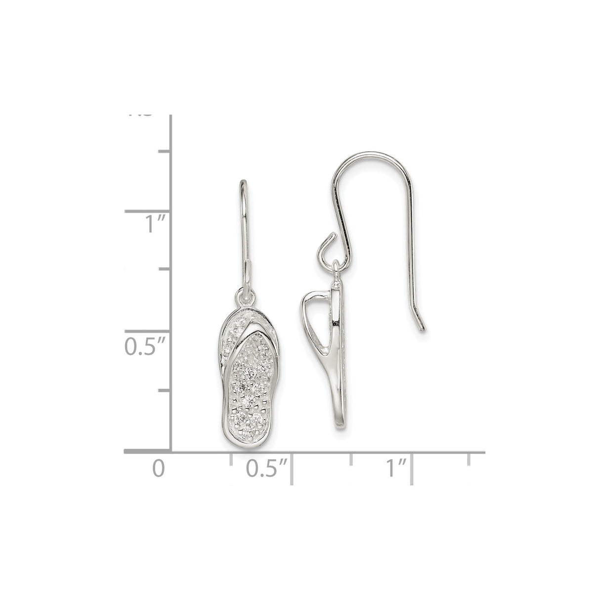 Sterling Silver Dangle Earrings with Cubic Zirconia and Flip Flop Sandal Charms, Beach Vacation Style