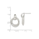 Sterling Silver Double Circle Stud Earrings with Polished and Twisted Rope Design