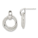 Sterling Silver Double Circle Stud Earrings with Polished and Twisted Rope Design