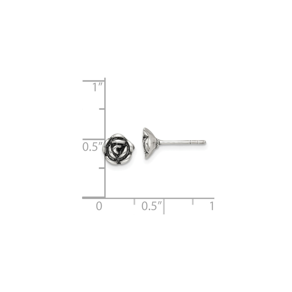Sterling Silver Rose Stud Earrings, Realistic Floral Design, Botanical Style