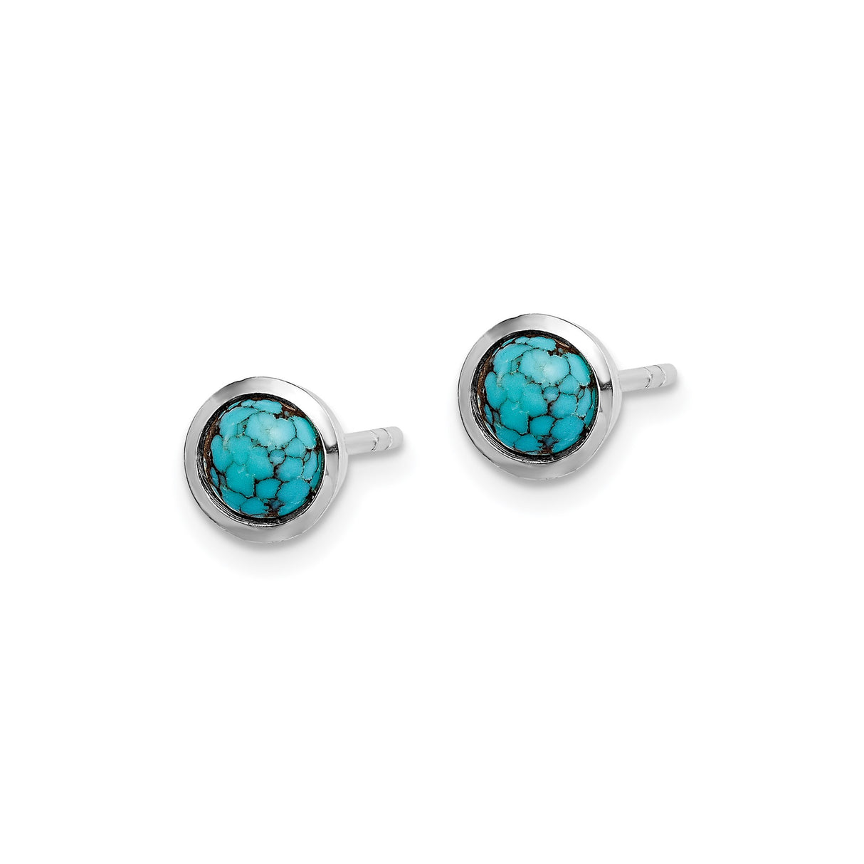 Sterling Silver Stud Earrings with Turquoise, Round Veined Gemstones, Boho Minimal Style