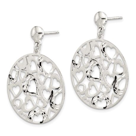 Sterling Silver Dangle Earrings with Openwork Round Disc and Cutout Hearts Design