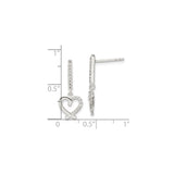 Sterling Silver Dangle Earrings with Cubic Zirconia, Open Heart Design, Romantic Drop Style