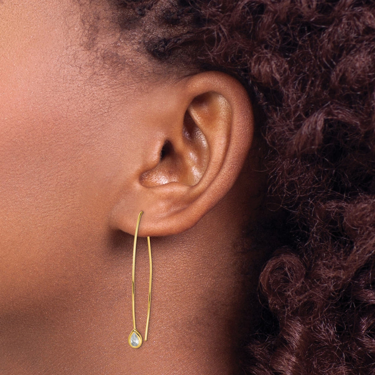 Sterling Silver Threader Earrings with Cubic Zirconia, Teardrop Long Dangle Style for Women