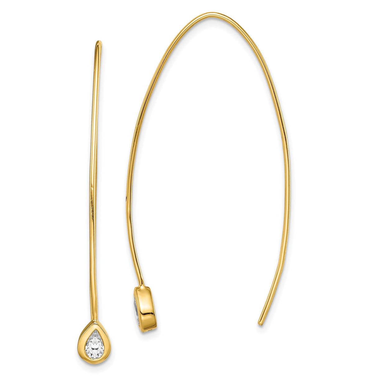 Sterling Silver Threader Earrings with Cubic Zirconia, Teardrop Long Dangle Style for Women