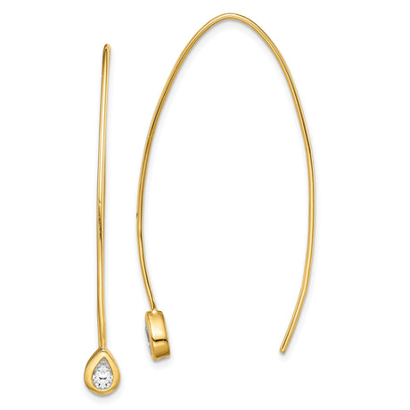 Sterling Silver Threader Earrings with Cubic Zirconia, Teardrop Long Dangle Style for Women