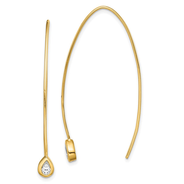 Sterling Silver Threader Earrings with Cubic Zirconia, Teardrop Long Dangle Style for Women