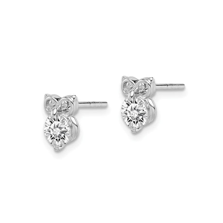 Sterling Silver Owl Stud Earrings with Round Gemstone Center, Nature-Inspired Animal Design
