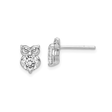 Sterling Silver Owl Stud Earrings with Round Gemstone Center, Nature-Inspired Animal Design