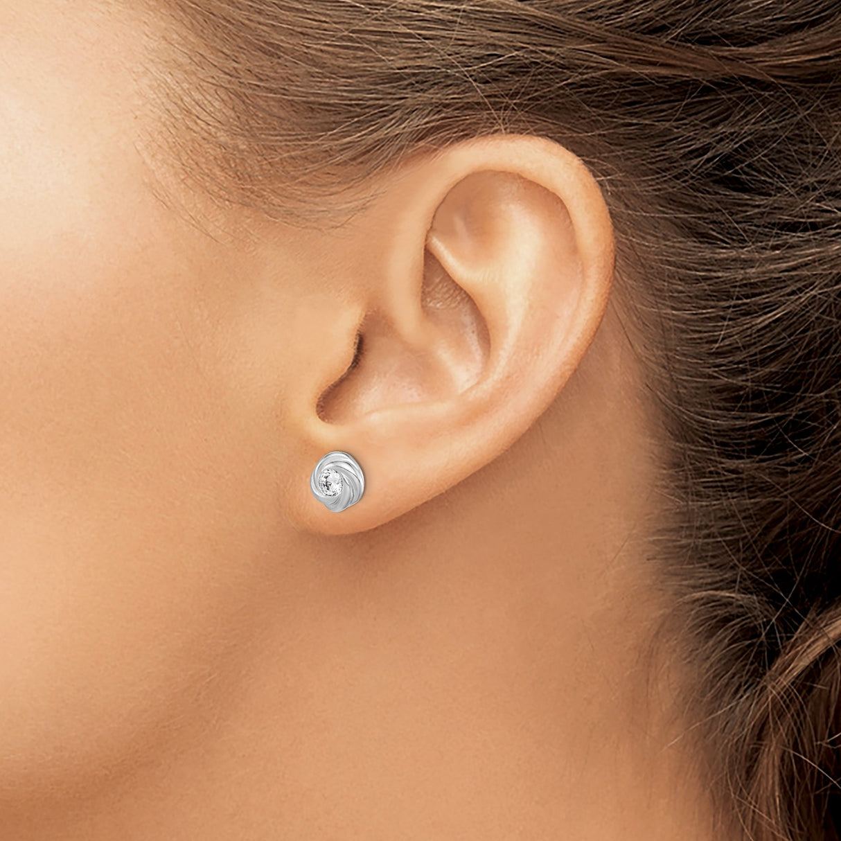 Sterling Silver Love Knot Stud Earrings With Cubic Zirconia