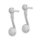 Sterling Silver Jacket Earrings with Cubic Zirconia, Dual Ball Drop Front-Back Design