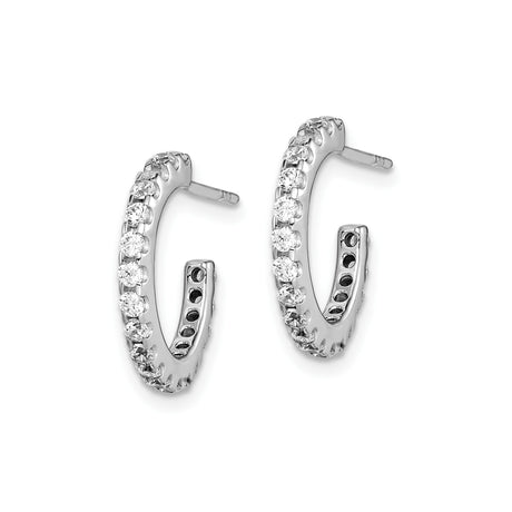 Sterling Silver Half Hoop Earrings with Cubic Zirconia in Shared Prong Setting, J-Hoop Design
