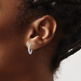 Sterling Silver Half Hoop Earrings with Cubic Zirconia in Shared Prong Setting, J-Hoop Design