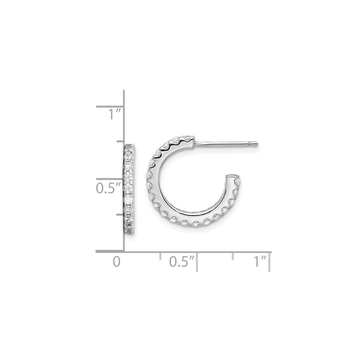 Sterling Silver Half Hoop Earrings with Cubic Zirconia in Shared Prong Setting, J-Hoop Design
