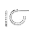 Sterling Silver Half Hoop Earrings with Cubic Zirconia in Shared Prong Setting, J-Hoop Design