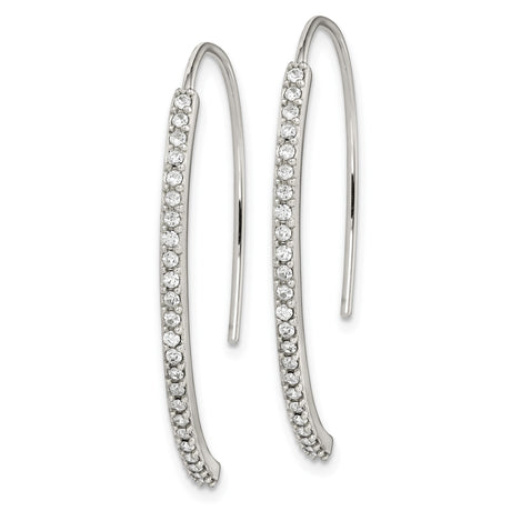Sterling Silver Threader Earrings with Cubic Zirconia Accents, Curved Linear Minimalist Design