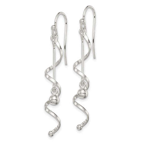 Sterling Silver Spiral Drop Earrings with Polished Bead, Modern Minimalist Dangle Design