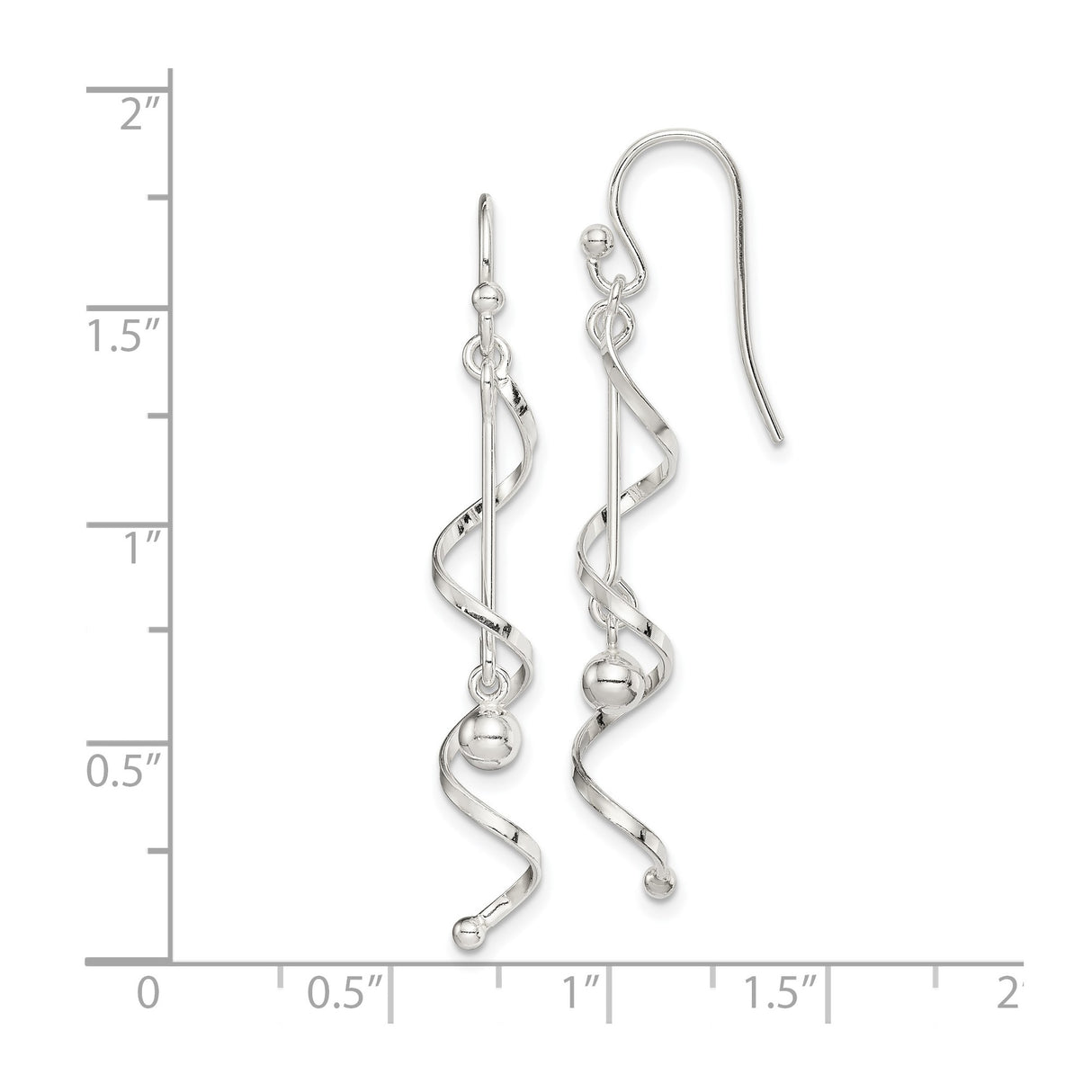 Sterling Silver Spiral Drop Earrings with Polished Bead, Modern Minimalist Dangle Design