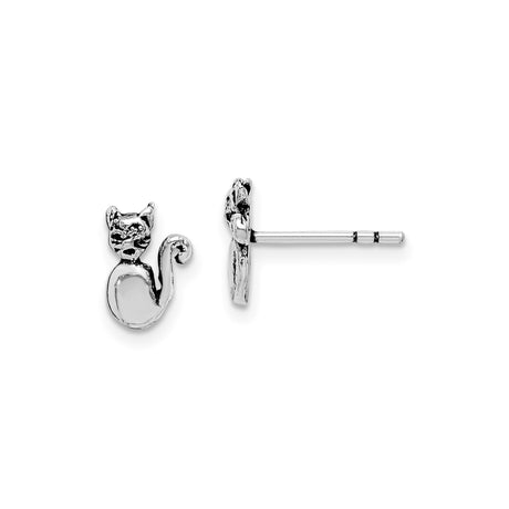 Sterling Silver Cat Silhouette Stud Earrings, Whimsical Feline Design for Women or Girls