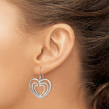 Sterling Silver Triple Heart Dangle Earrings with Diamond-Cut Texture, Romantic Layered Design