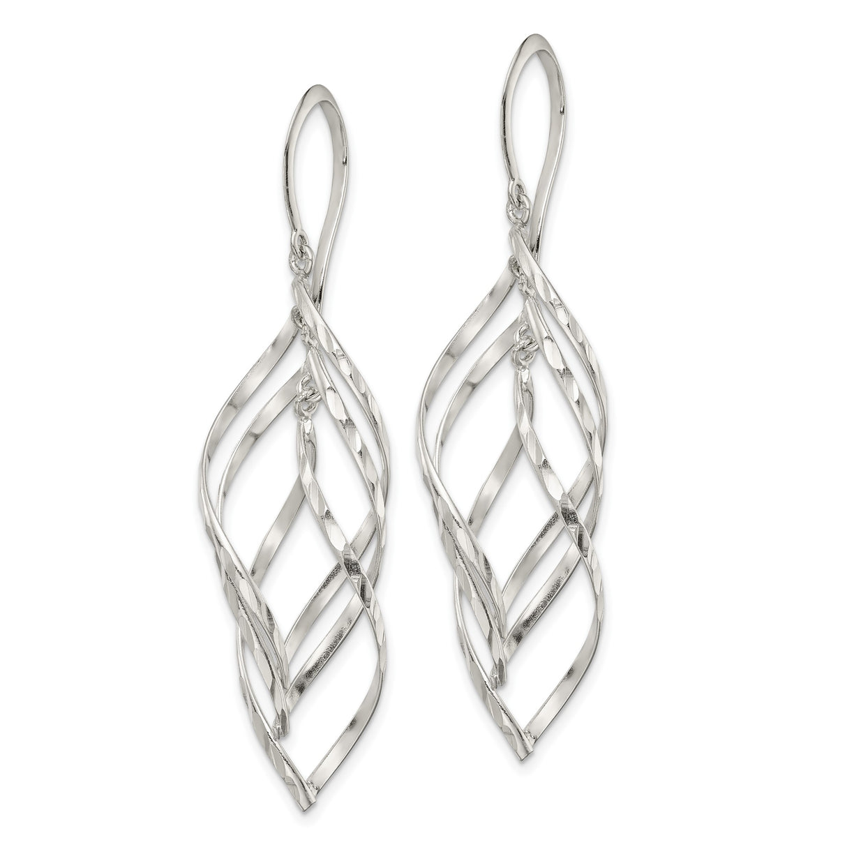 Sterling Silver Dangle Earrings with Twisted Open Leaf Design and Interwoven Wire Detailing