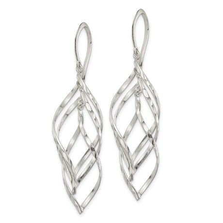 Sterling Silver Dangle Earrings with Twisted Open Leaf Design and Interwoven Wire Detailing