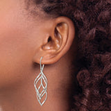Sterling Silver Dangle Earrings with Twisted Open Leaf Design and Interwoven Wire Detailing