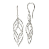 Sterling Silver Dangle Earrings with Twisted Open Leaf Design and Interwoven Wire Detailing