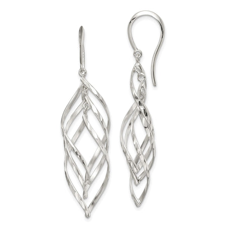 Sterling Silver Dangle Earrings with Twisted Open Leaf Design and Interwoven Wire Detailing