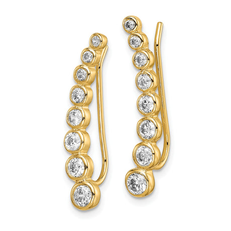 Sterling Silver Ear Climbers with Cubic Zirconia, Gold Plated, Graduated Bezel Set Design