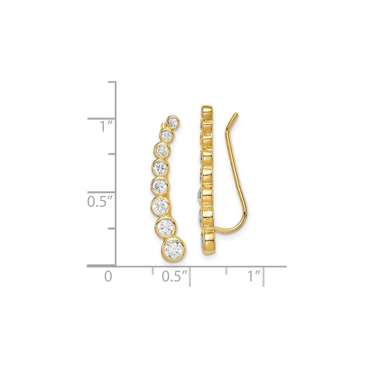 Sterling Silver Ear Climbers with Cubic Zirconia, Gold Plated, Graduated Bezel Set Design