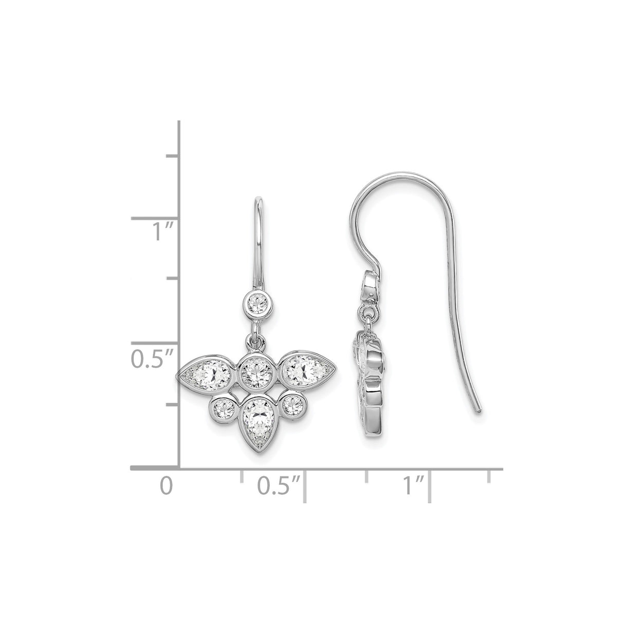 Sterling Silver Dangle Earrings with Teardrop Cubic Zirconia, Floral Cluster Design