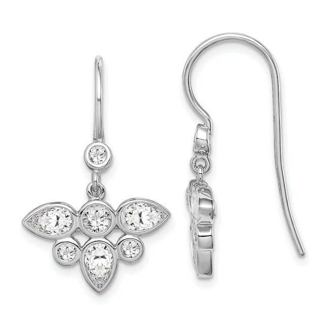 Sterling Silver Dangle Earrings with Teardrop Cubic Zirconia, Floral Cluster Design