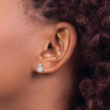 Sterling Silver Stud Earrings with Cubic Zirconia, Double Halo Drop Design