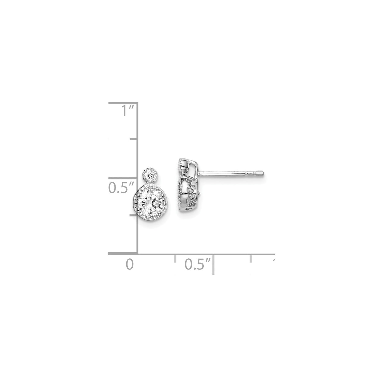 Sterling Silver Stud Earrings with Cubic Zirconia, Double Halo Drop Design