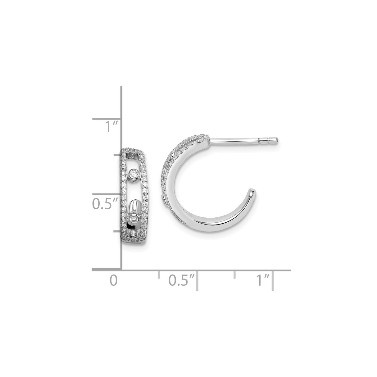 Sterling Silver Hoop Earrings with Bezel Set Cubic Zirconia and Pavé Accents