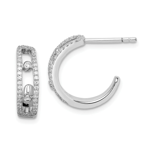 Sterling Silver Hoop Earrings with Bezel Set Cubic Zirconia and Pavé Accents