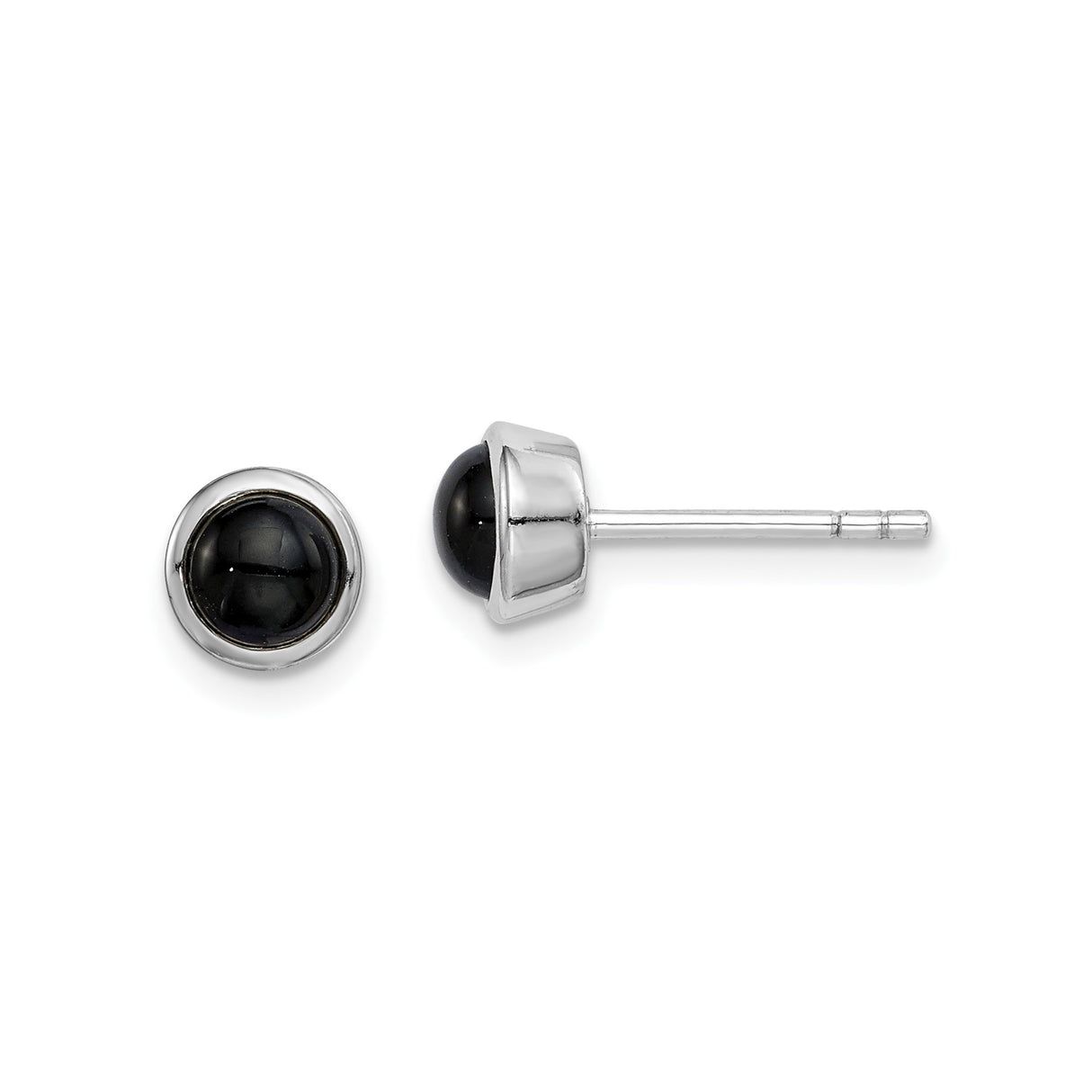 Sterling Silver Stud Earrings with Black Onyx Cabochon in Bezel Setting, Minimalist Design